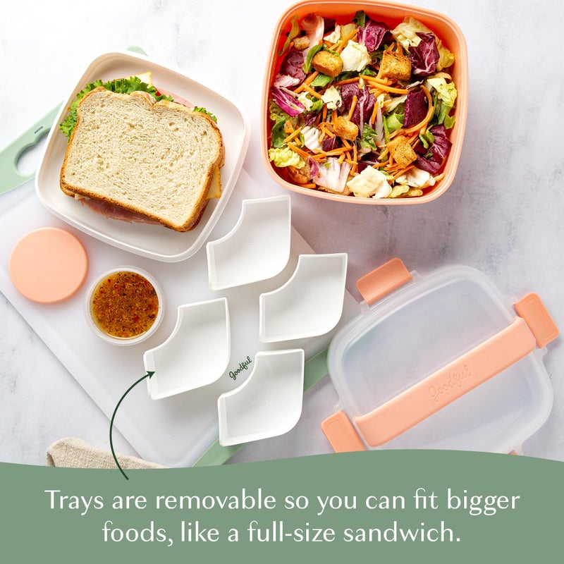Goodful Stackable Lunch Box Container, Bento Style Food Storage with Removeable Compartments for Sandwich, Snacks, Toppings & Dressing, Leak-Proof and Made without BPA, 56-Ounce, Blush - Image 4